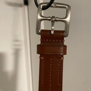 Theory Brown Leather Belt with Silver Buckle